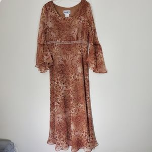 Plaza South Vintage Floral/Paisley Tan Dress, Size 12